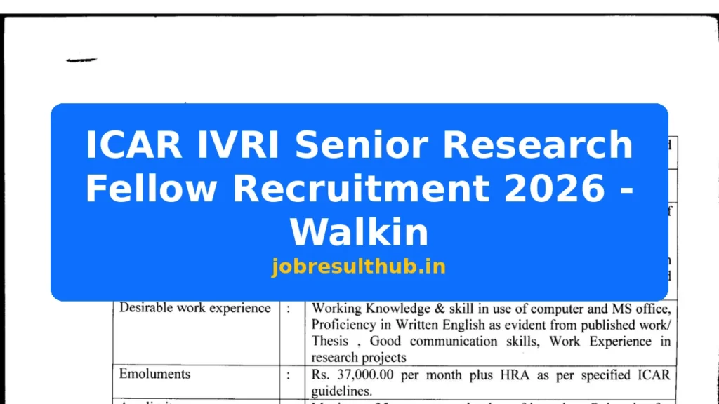 ICAR IVRI Senior Research Fellow Recruitment 2026 - Walkin - 437 Posts