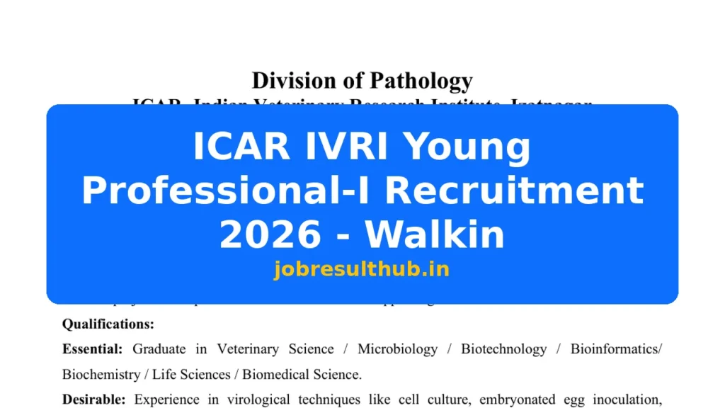 ICAR IVRI Young Professional-I Recruitment 2026 - Walkin - 2026 Posts