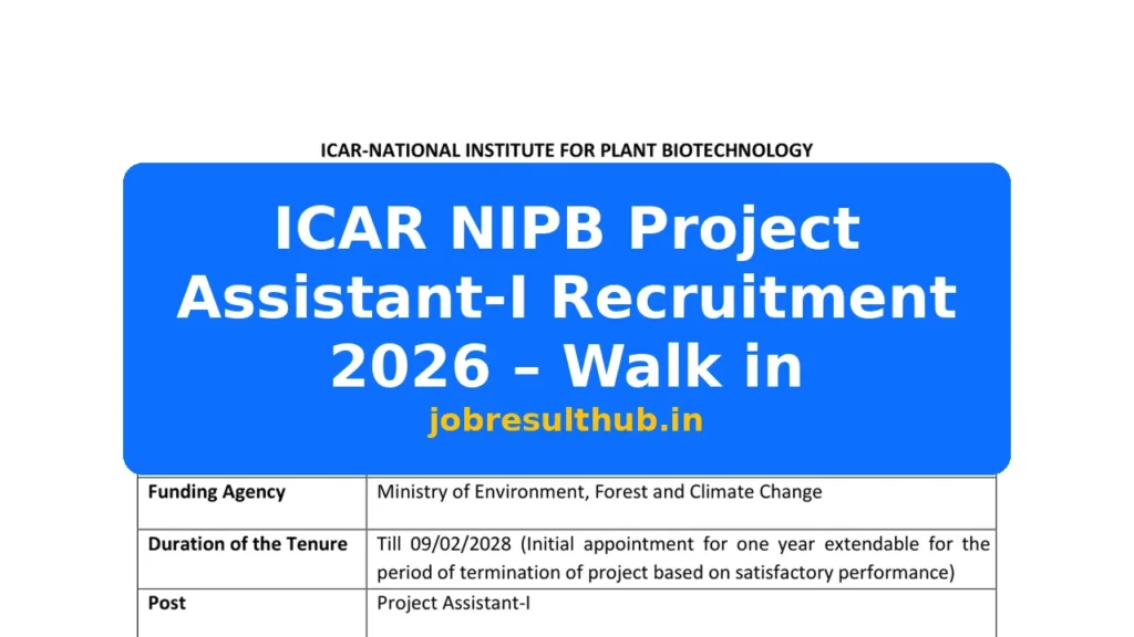 ICAR NIPB Project Assistant-I Recruitment 2026 – Walk in - 715 Posts