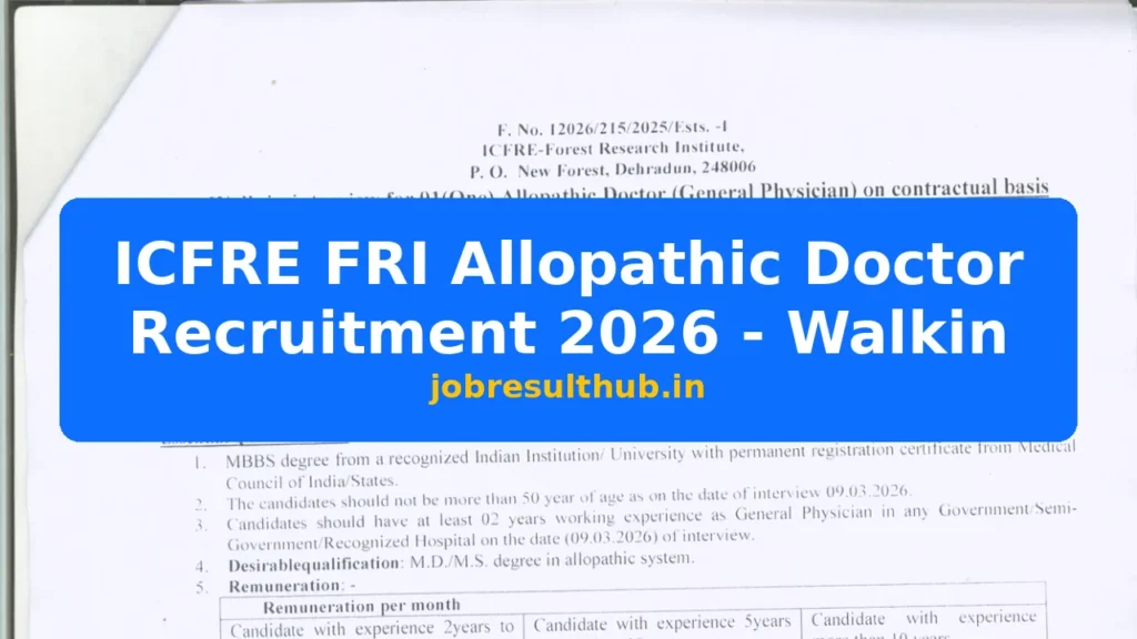 ICFRE FRI Allopathic Doctor Recruitment 2026 - Walkin - 2026 Posts