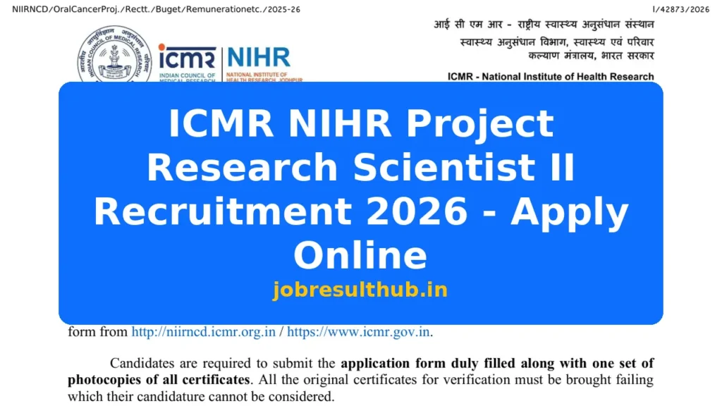 ICMR NIHR Project Research Scientist II Recruitment 2026 - Apply Online - 2026 Posts
