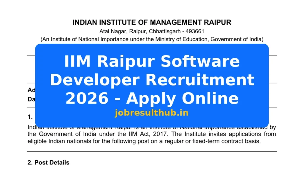 IIM Raipur Software Developer Recruitment 2026 - Apply Online - 2026 Posts