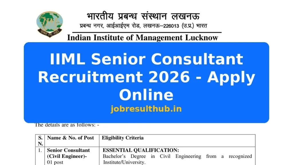 IIML Senior Consultant Recruitment 2026 - Apply Online - 2026 Posts