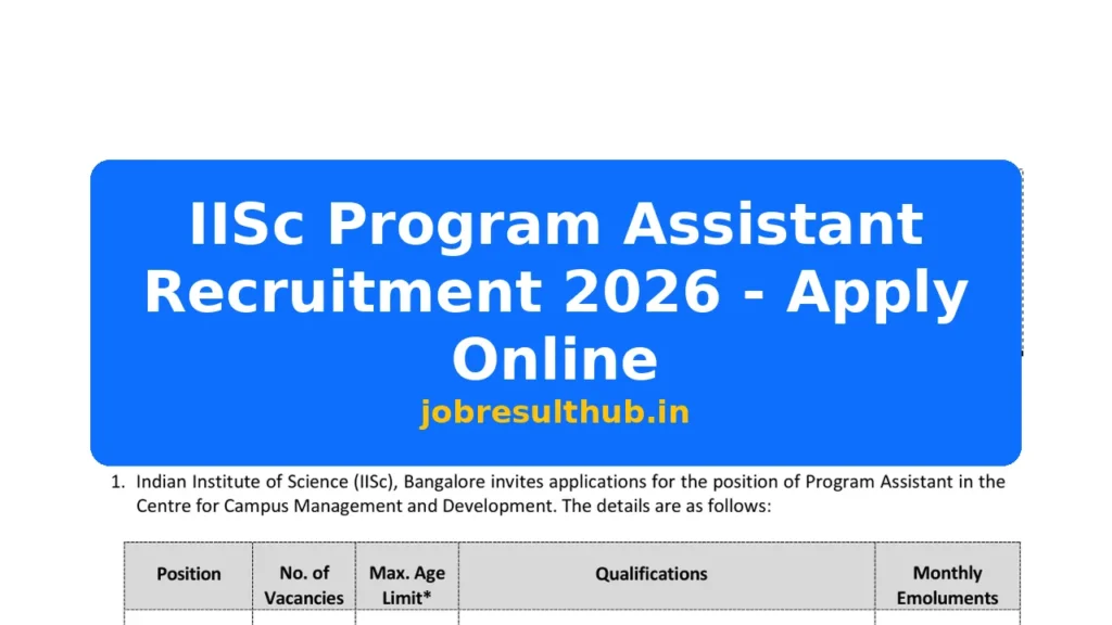 IISc Program Assistant Recruitment 2026 - Apply Online - 2026 Posts
