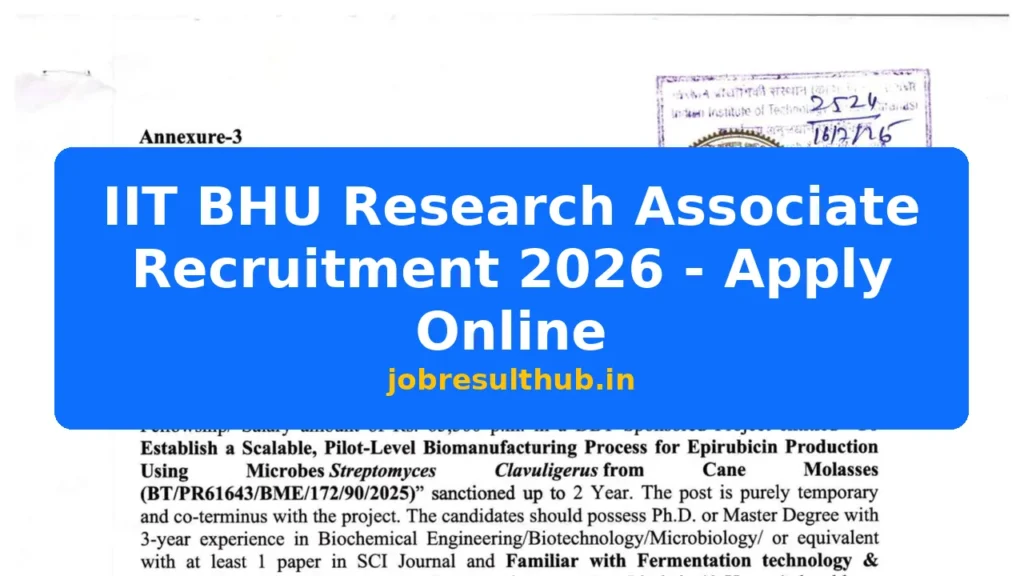 IIT BHU Research Associate Recruitment 2026 - Apply Online - 2026 Posts