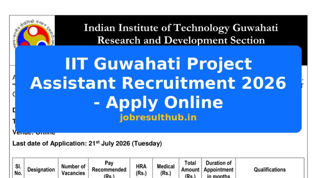 IIT Guwahati Project Assistant Recruitment 2026 - Apply Online - 2026 Posts