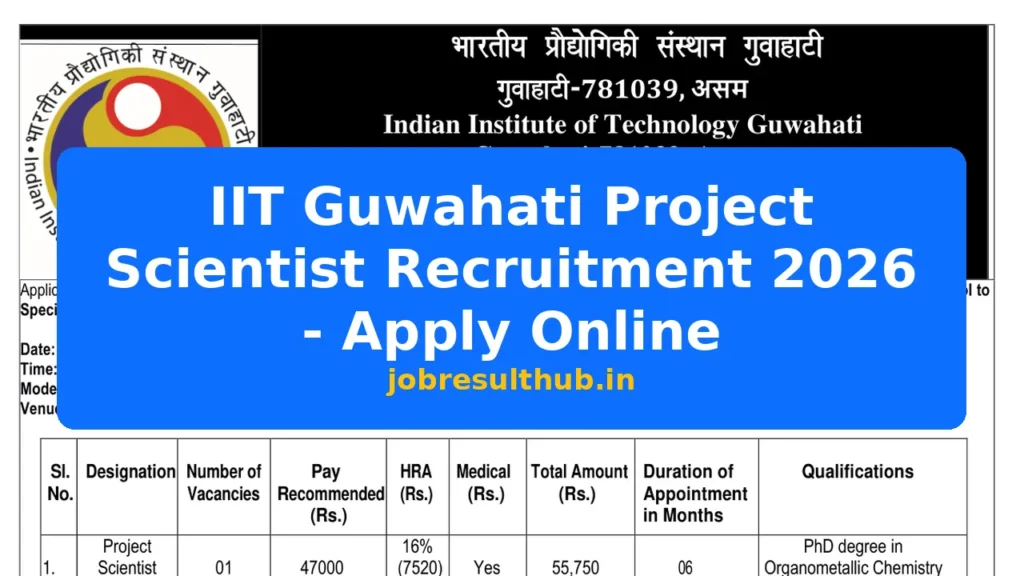IIT Guwahati Project Scientist Recruitment 2026 - Apply Online - 2026 Posts
