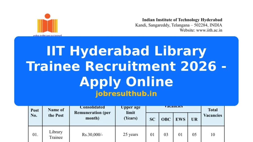 IIT Hyderabad Library Trainee Recruitment 2026 - Apply Online - 2026 Posts