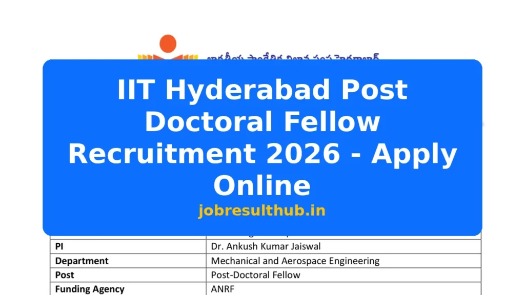 IIT Hyderabad Post Doctoral Fellow Recruitment 2026 - Apply Online - 2026 Posts