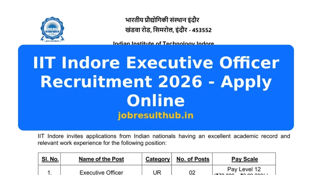 IIT Indore Executive Officer Recruitment 2026 - Apply Online - 2026 Posts