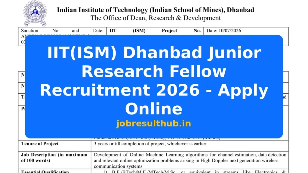 IIT(ISM) Dhanbad Junior Research Fellow Recruitment 2026 - Apply Online - 2026 Posts