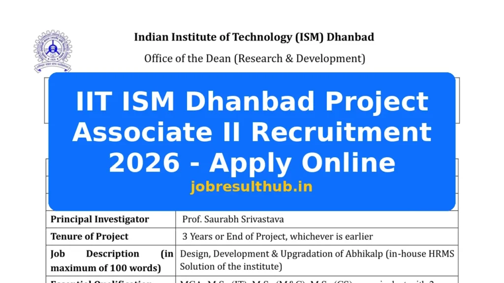 IIT ISM Dhanbad Project Associate II Recruitment 2026 - Apply Online - 2026 Posts