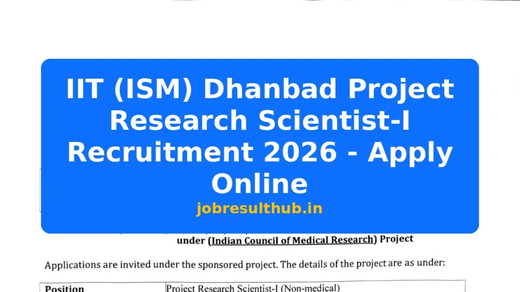 IIT (ISM) Dhanbad Project Research Scientist-I Recruitment 2026 - Apply Online - 2026 Posts