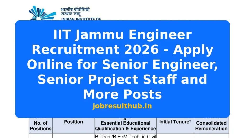 IIT Jammu Engineer Recruitment 2026 - Apply Online for Senior Engineer, Senior Project Staff and More Posts - 2026 Posts