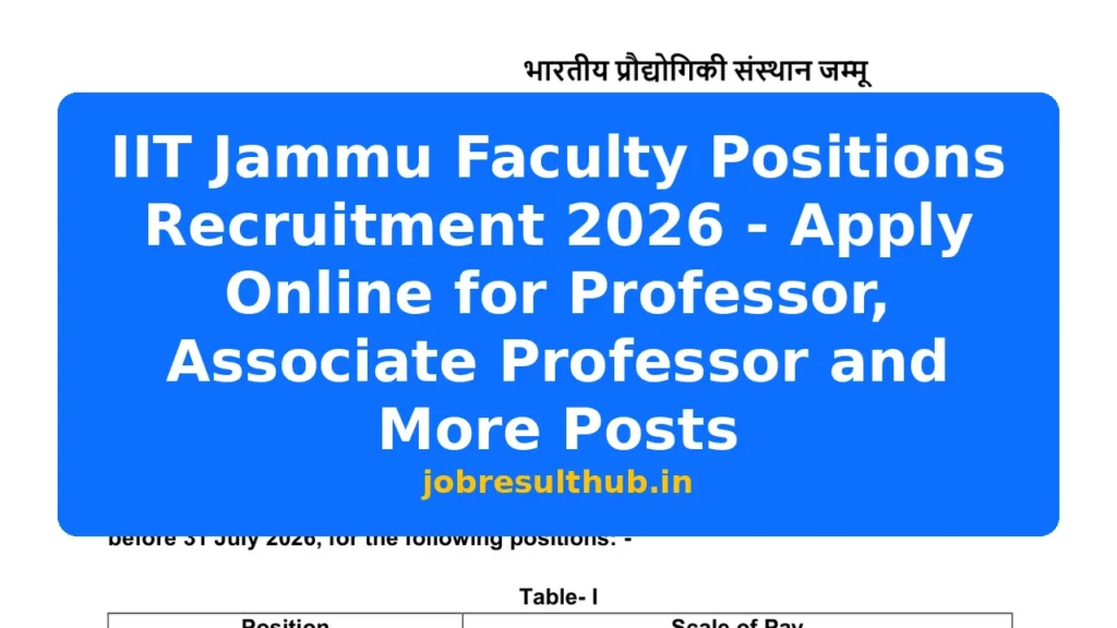 IIT Jammu Faculty Positions Recruitment 2026 - Apply Online for Professor, Associate Professor and More Posts - 2026 Posts