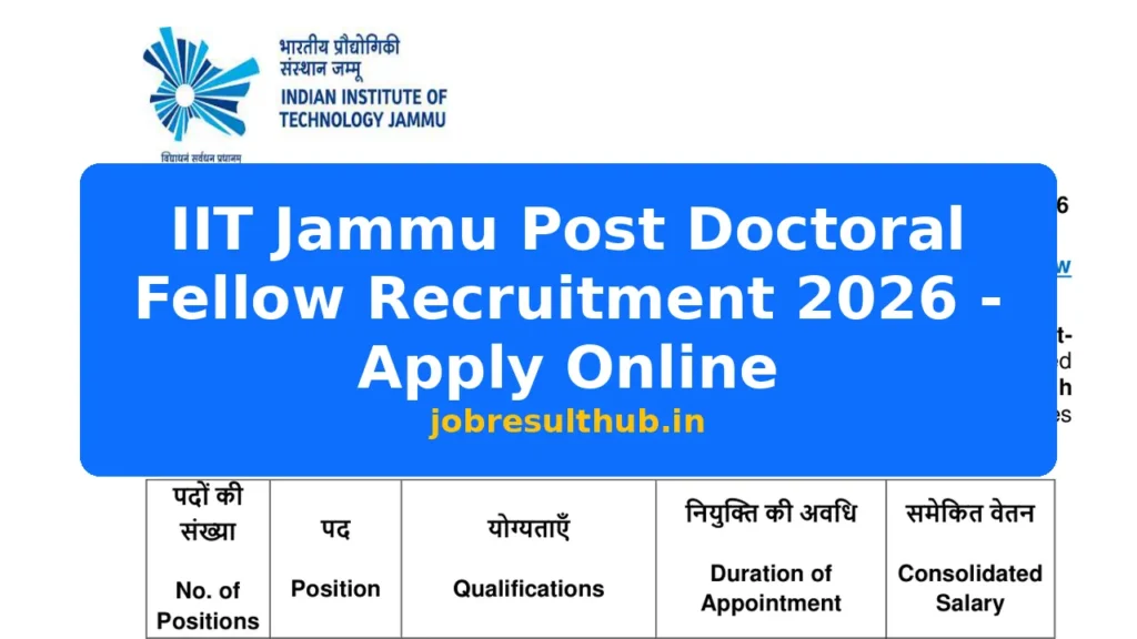 IIT Jammu Post Doctoral Fellow Recruitment 2026 - Apply Online - 2026 Posts