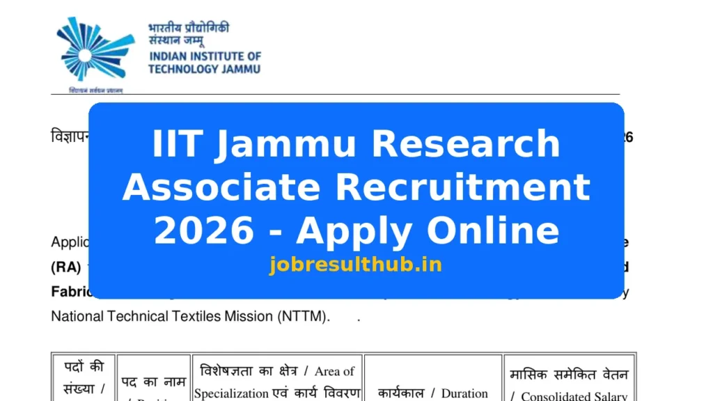 IIT Jammu Research Associate Recruitment 2026 - Apply Online - 2026 Posts