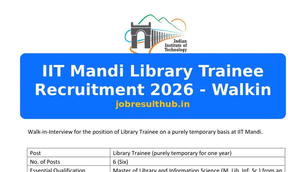 IIT Mandi Library Trainee Recruitment 2026 - Walkin - 2026 Posts