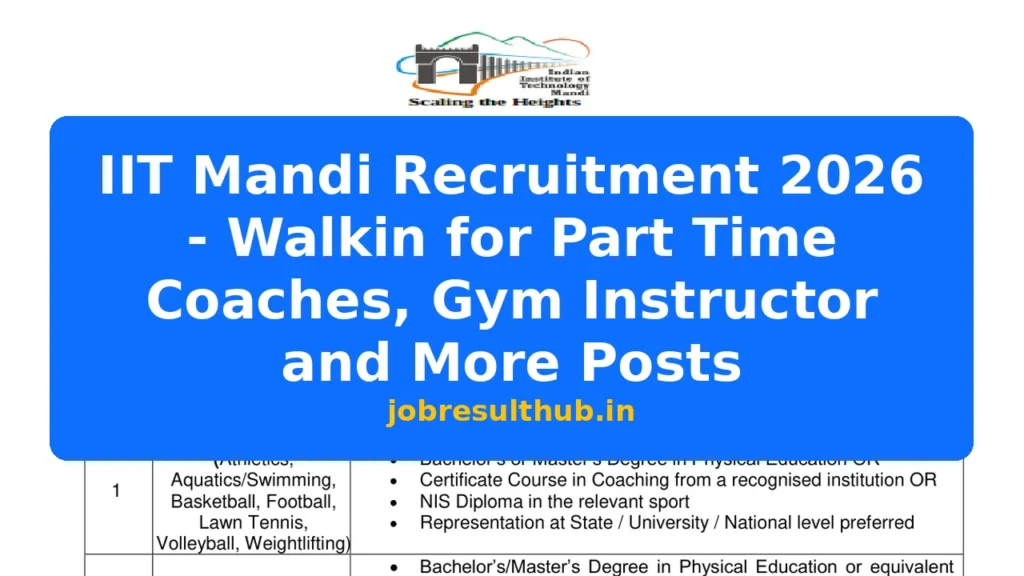 IIT Mandi Recruitment 2026 - Walkin for Part Time Coaches, Gym Instructor and More Posts - 2026 Posts