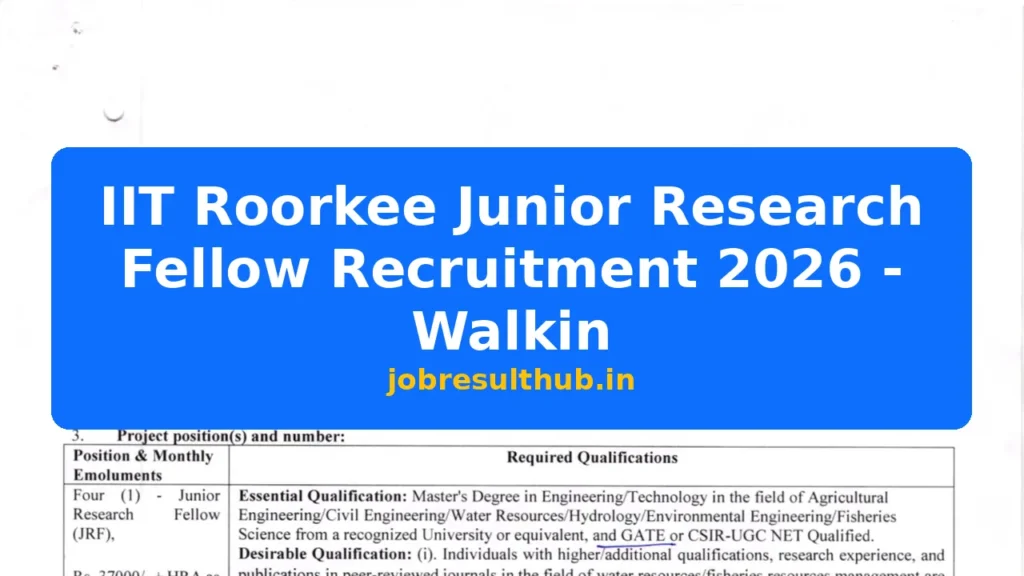 IIT Roorkee Junior Research Fellow Recruitment 2026 - Walkin - 2026 Posts