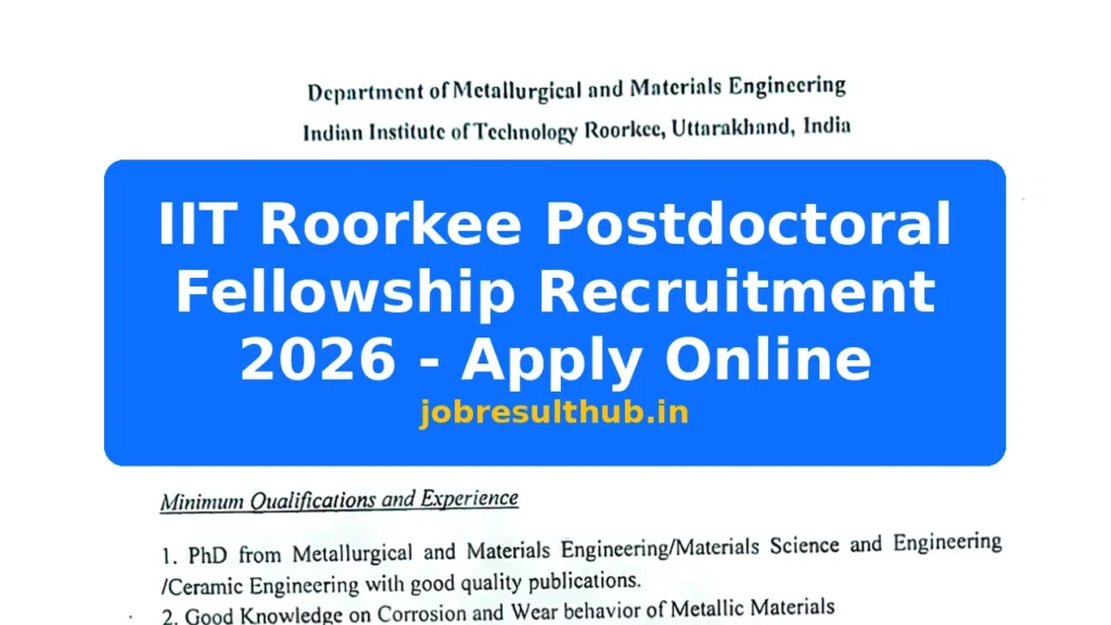 IIT Roorkee Postdoctoral Fellowship Recruitment 2026 - Apply Online - 2026 Posts