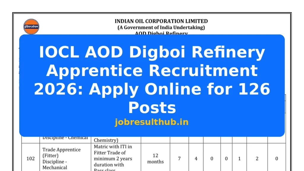 IOCL AOD Digboi Refinery Apprentice Recruitment 2026: Apply Online for 126 Posts - 126 Posts