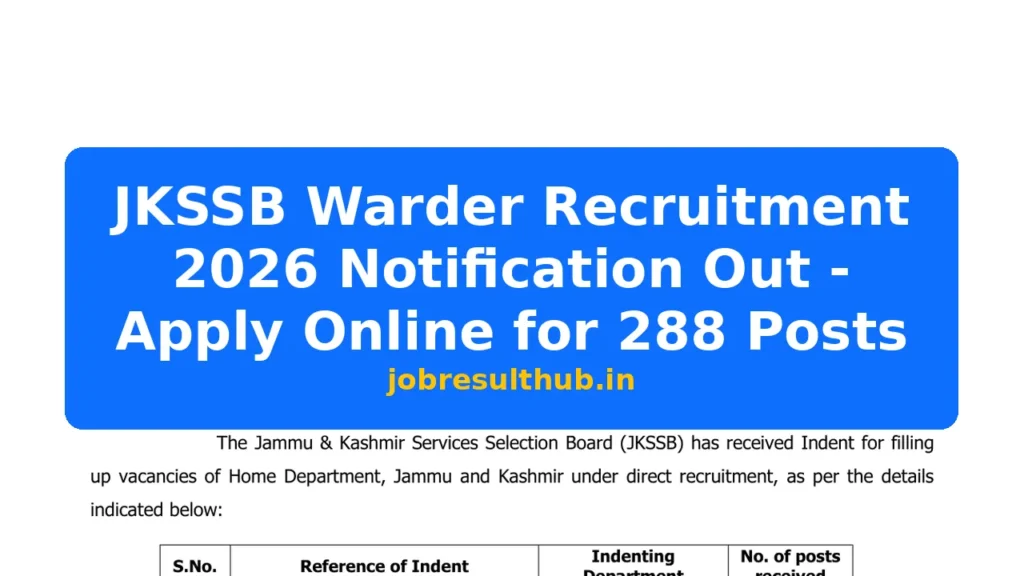 JKSSB Warder Recruitment 2026 Notification Out - Apply Online for 288 Posts - 288 Posts