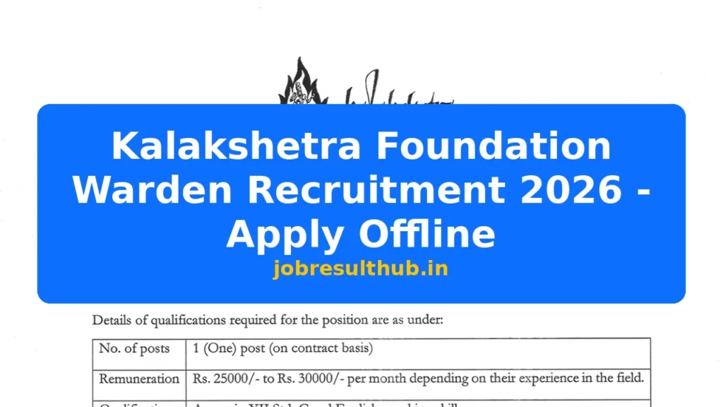 Kalakshetra Foundation Warden Recruitment 2026 - Apply Offline - 2026 Posts