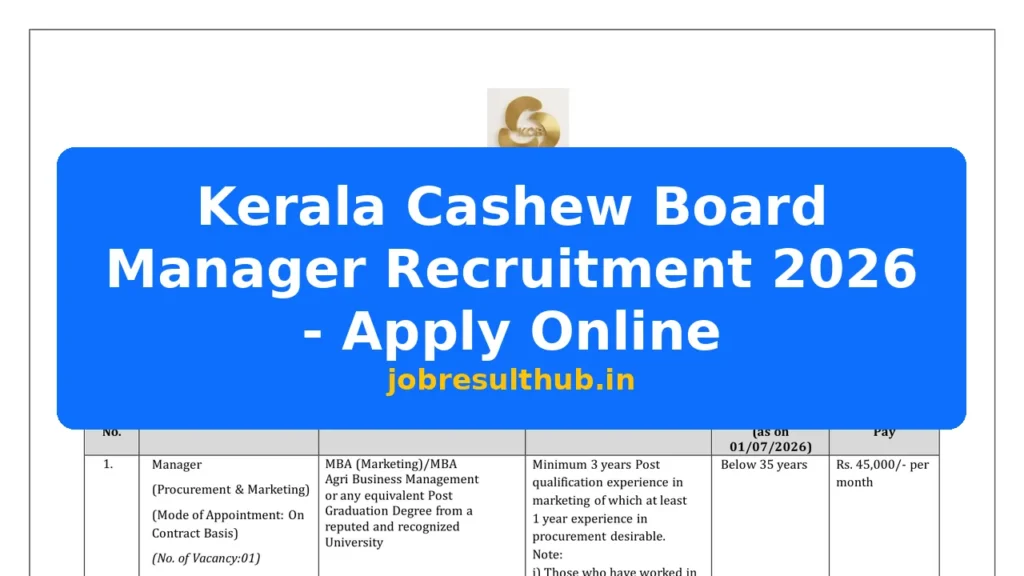 Kerala Cashew Board Manager Recruitment 2026 - Apply Online - 2026 Posts