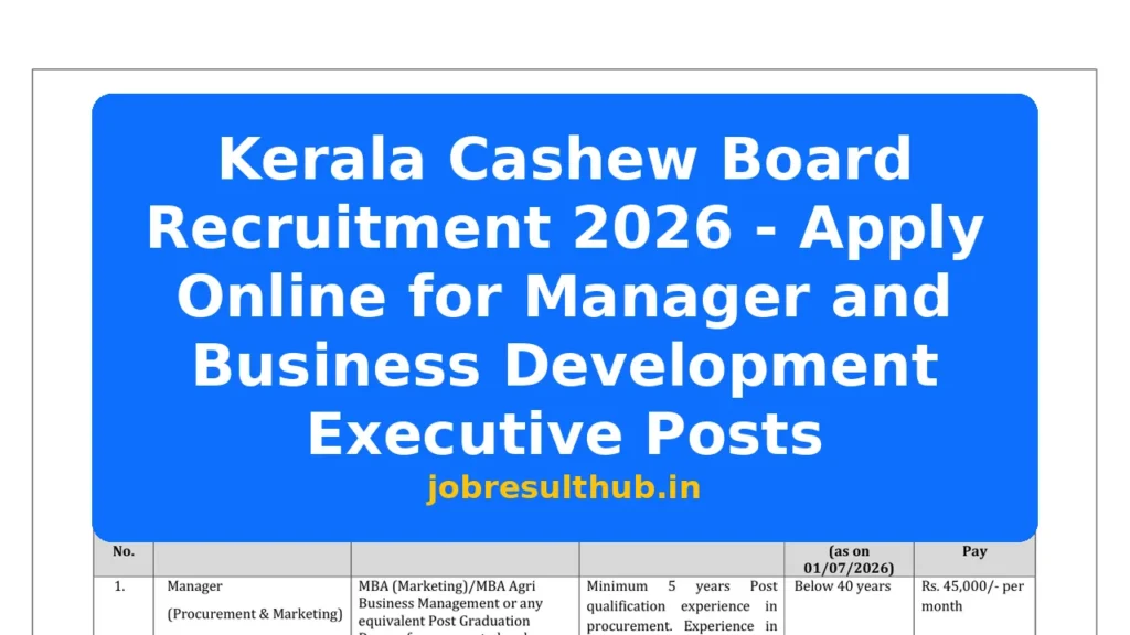 Kerala Cashew Board Recruitment 2026 - Apply Online for Manager and Business Development Executive Posts - 2026 Posts