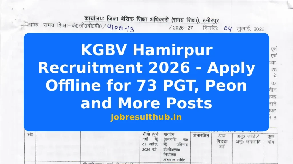 KGBV Hamirpur Recruitment 2026 - Apply Offline for 73 PGT, Peon and More Posts - 73 Posts