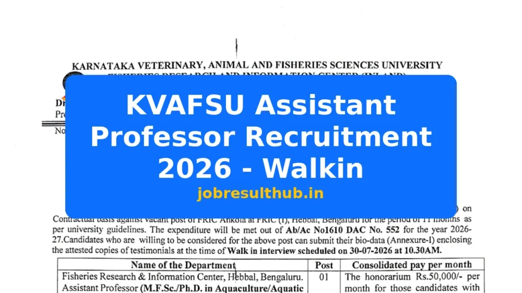 KVAFSU Assistant Professor Recruitment 2026 - Walkin - 2026 Posts