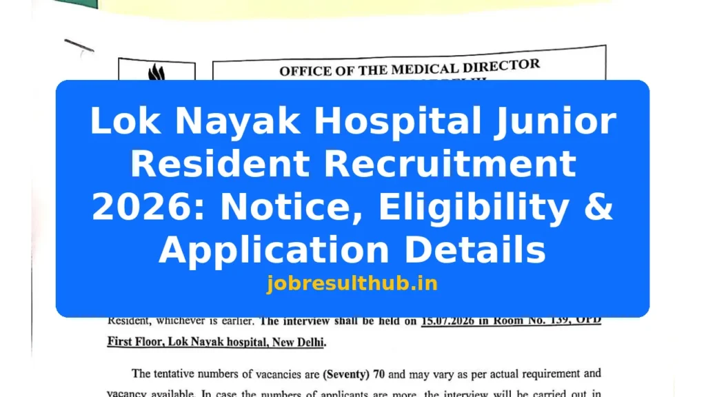 Lok Nayak Hospital Junior Resident Recruitment 2026: Notice, Eligibility & Application Details - 153 Posts