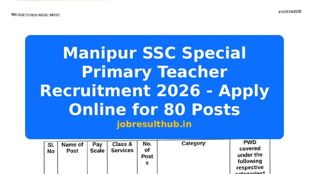 Manipur SSC Special Primary Teacher Recruitment 2026 - Apply Online for 80 Posts - 2026 Posts