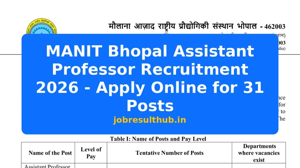 MANIT Bhopal Assistant Professor Recruitment 2026 - Apply Online for 31 Posts - 2026 Posts