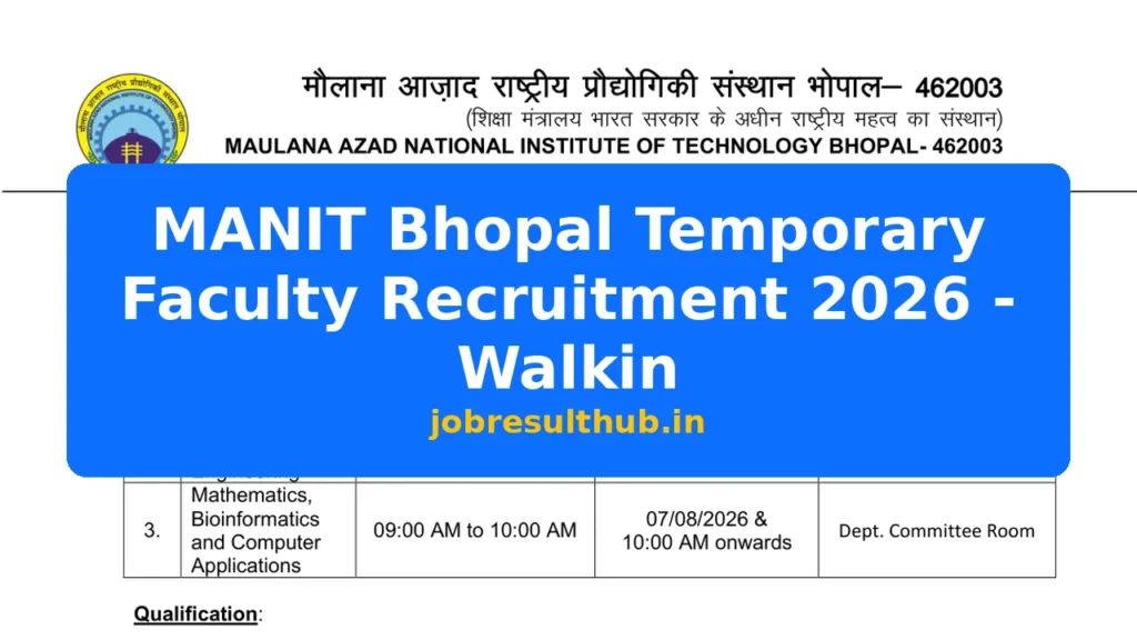 MANIT Bhopal Temporary Faculty Recruitment 2026 - Walkin - 2026 Posts