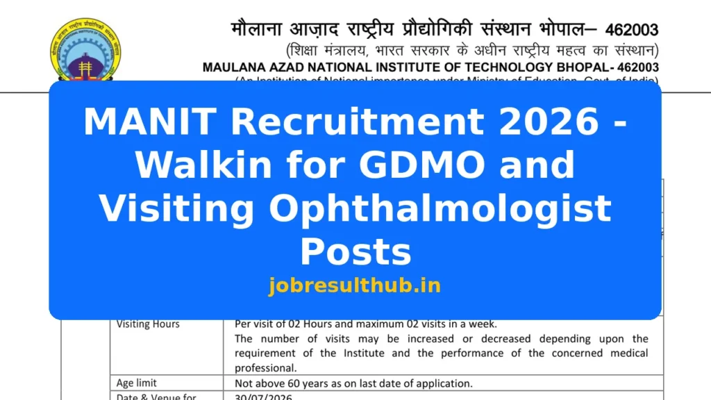 MANIT Recruitment 2026 - Walkin for GDMO and Visiting Ophthalmologist Posts - 2026 Posts