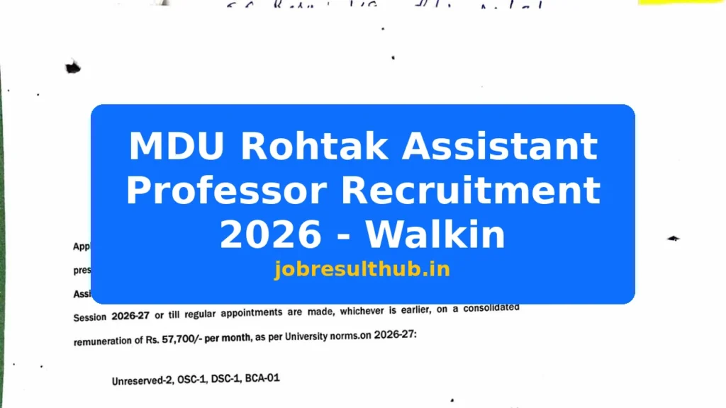MDU Rohtak Assistant Professor Recruitment 2026 - Walkin - 2026 Posts