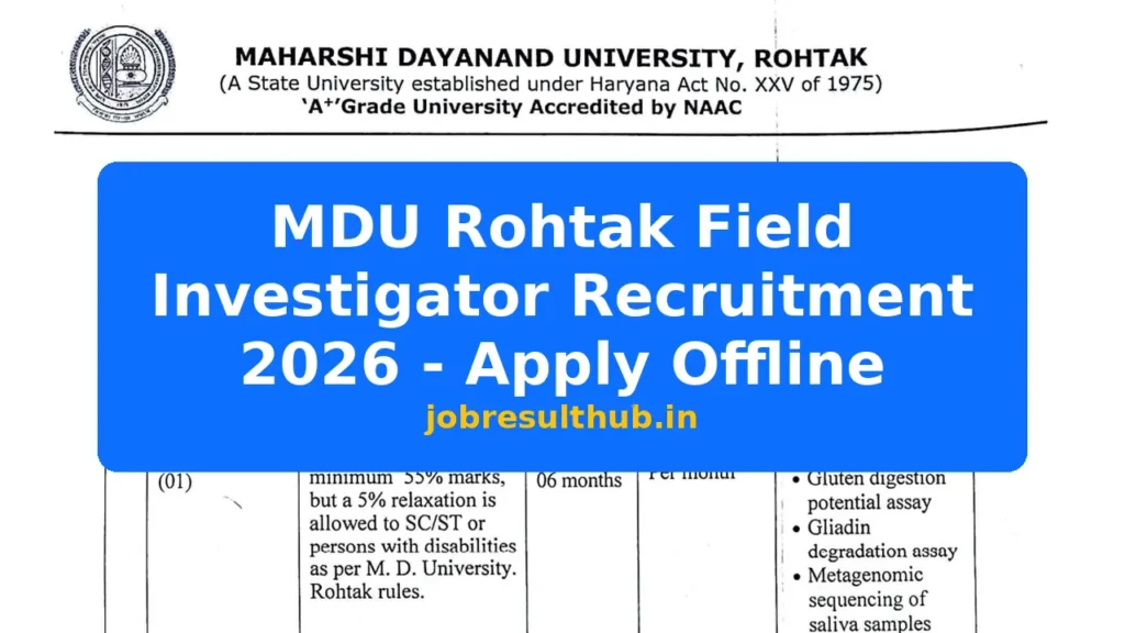 MDU Rohtak Field Investigator Recruitment 2026 - Apply Offline - 2026 Posts