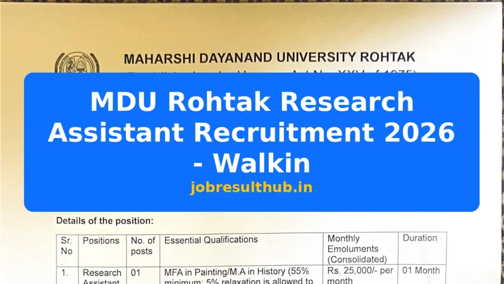 MDU Rohtak Research Assistant Recruitment 2026 - Walkin - 2026 Posts