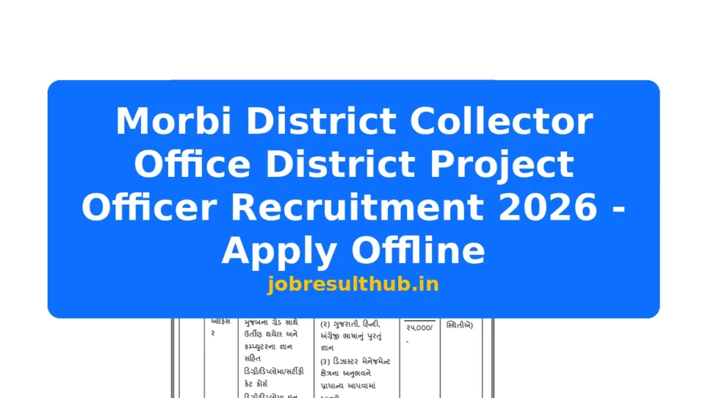 Morbi District Collector Office District Project Officer Recruitment 2026 - Apply Offline - 2026 Posts