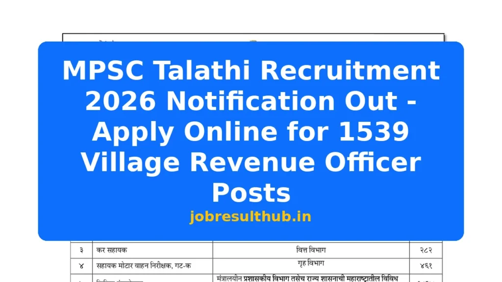 MPSC Talathi Recruitment 2026 Notification Out - Apply Online for 1539 Village Revenue Officer Posts - 2026 Posts