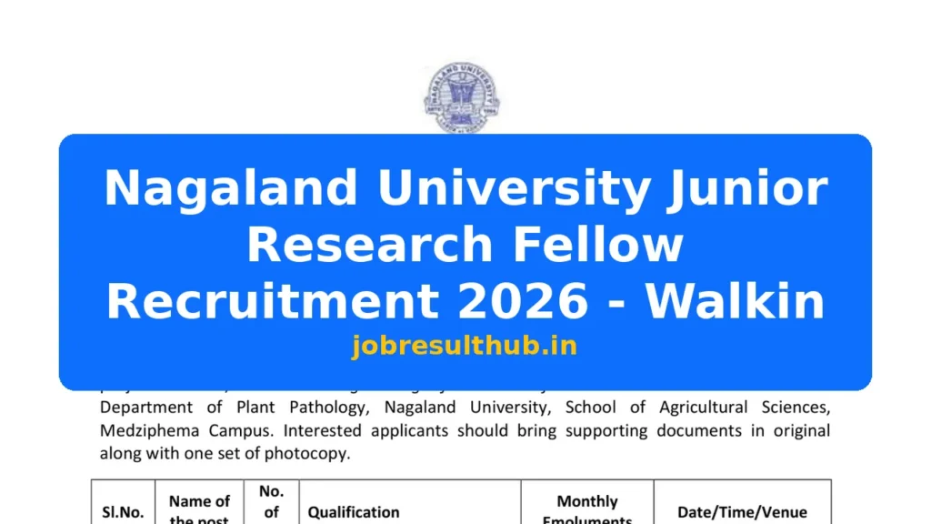 Nagaland University Junior Research Fellow Recruitment 2026 - Walkin - 2026 Posts