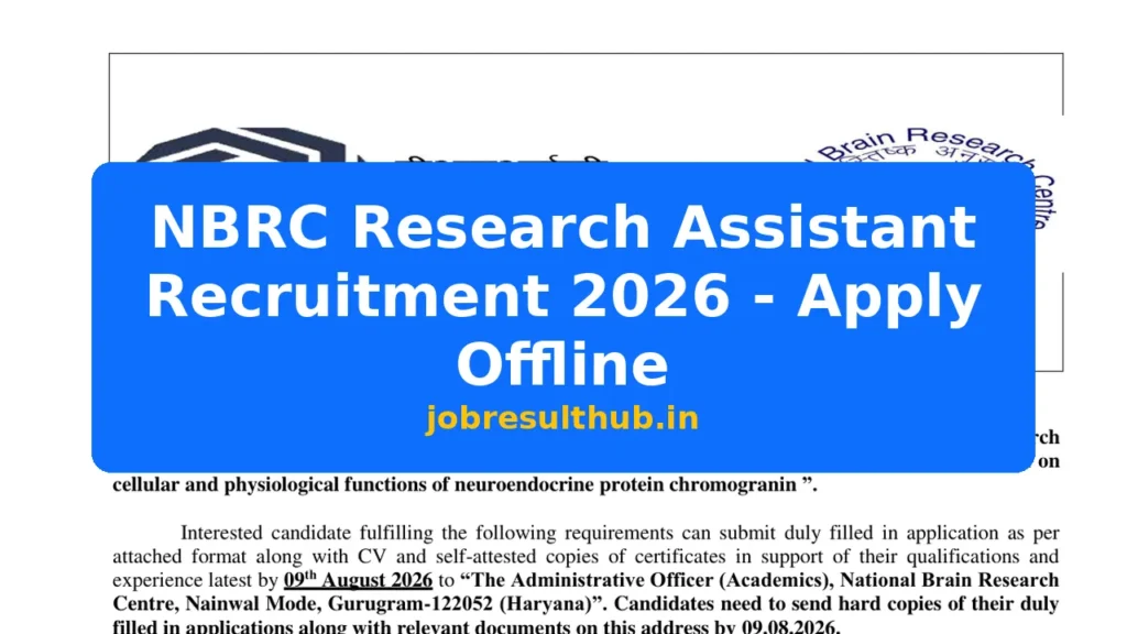 NBRC Research Assistant Recruitment 2026 - Apply Offline - 2026 Posts