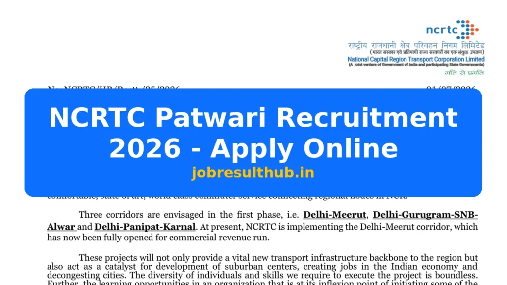 NCRTC Patwari Recruitment 2026 - Apply Online - 2026 Posts