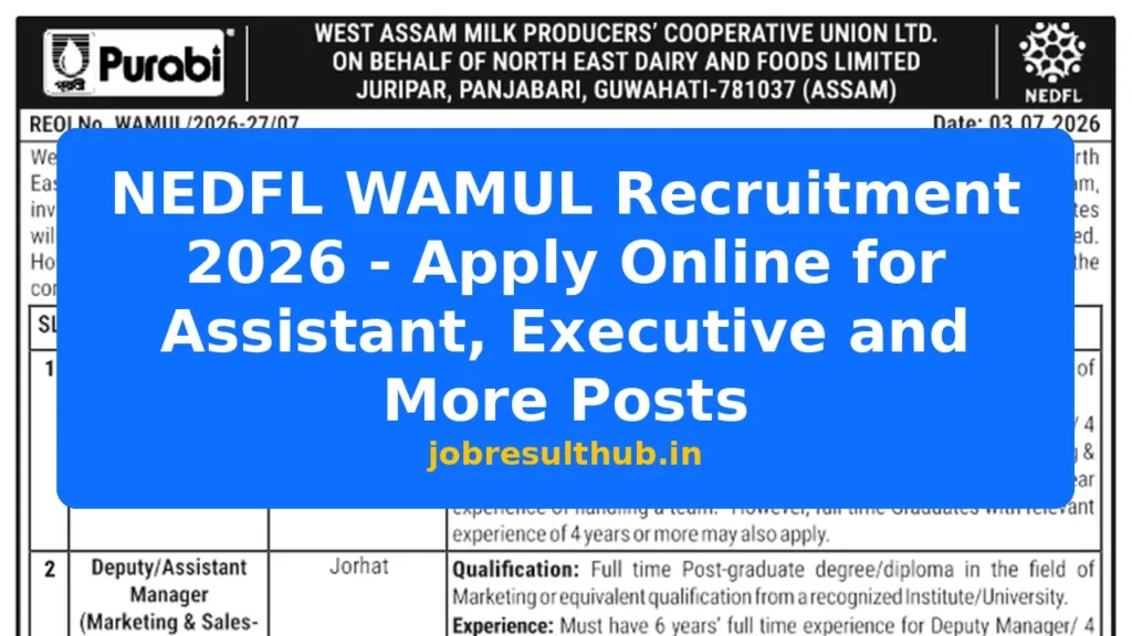 NEDFL WAMUL Recruitment 2026 - Apply Online for Assistant, Executive and More Posts - 2026 Posts