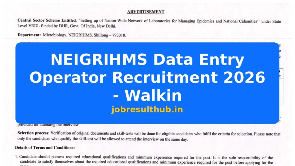 NEIGRIHMS Data Entry Operator Recruitment 2026 - Walkin - 2026 Posts