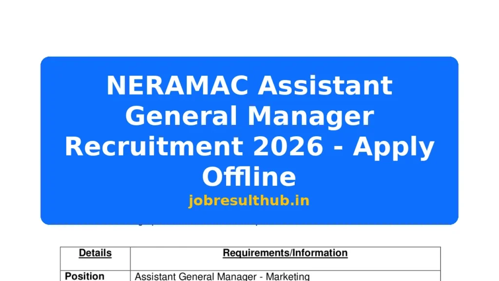NERAMAC Assistant General Manager Recruitment 2026 - Apply Offline - 2026 Posts