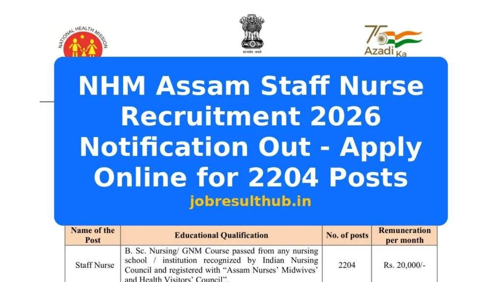 NHM Assam Staff Nurse Recruitment 2026 Notification Out - Apply Online for 2204 Posts - 2026 Posts