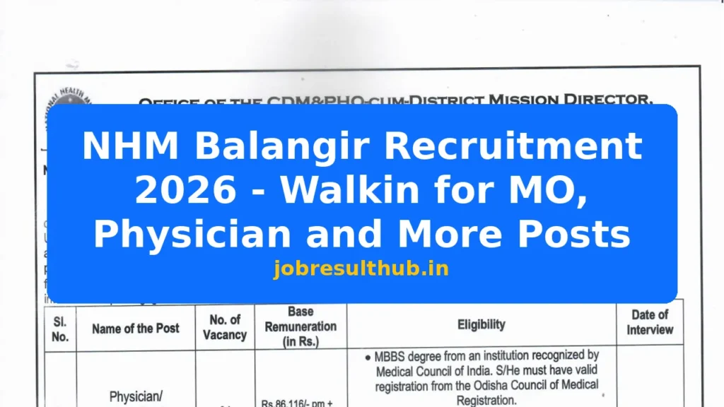 NHM Balangir Recruitment 2026 - Walkin for MO, Physician and More Posts - 2026 Posts